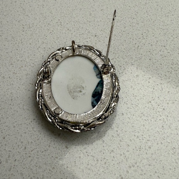 Vintage Lighthouse Brooch Pendant Silver Tone Ceramic - Picture 6 of 7